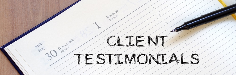 Client testimonials text concept write on notebook with pen